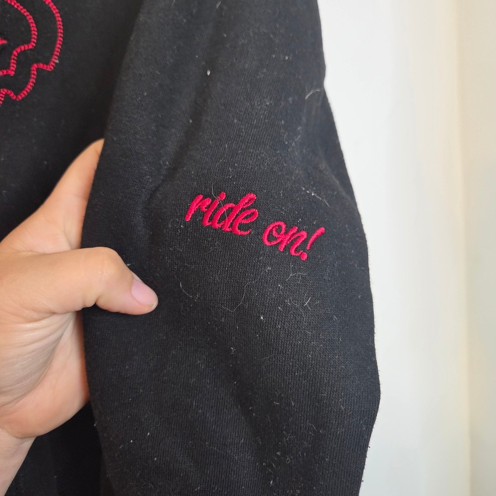 Fox Racing Womens Black Crewneck Sweatshirt Red Embroidered Logo Size M Raglan - Picture 7 of 7